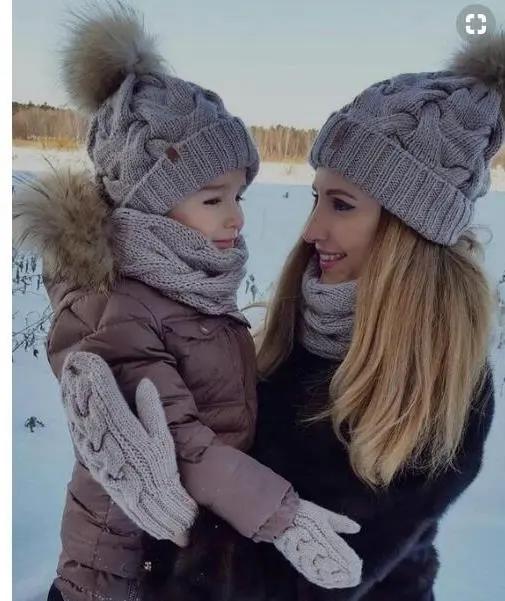 부모 자식 풀오버 니트 모자, 따뜻하고 차가운 저항 울 볼 울 모자, 여성용 겨울 모자, 가을 및 겨울 신상